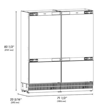ZLINE 72 in. 39.6 cu. ft. Panel Ready French Door Built-In Bottom Freezer Refrigerator with Water Dispensers and Ice Makers with Graphite Gray Interior (GRBIT-72)