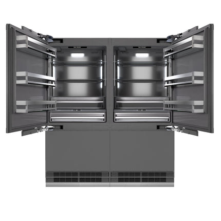 ZLINE 72 in. 39.6 cu. ft. Panel Ready French Door Built-In Bottom Freezer Refrigerator with Water Dispensers and Ice Makers with Graphite Gray Interior (GRBIT-72)