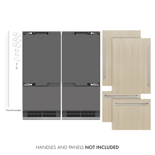 ZLINE 72 in. 39.6 cu. ft. Panel Ready French Door Built-In Bottom Freezer Refrigerator with Water Dispensers and Ice Makers with Graphite Gray Interior (GRBIT-72)