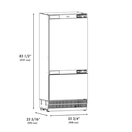 ZLINE Autograph Edition 36 in. 19.8 cu. ft. Panel Ready Built-In Bottom Freezer Refrigerator with Water Dispenser and Ice Maker with Graphite Gray Interior and Matte Black Accents (GRBITZ-36-MB)