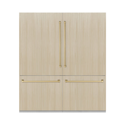ZLINE Autograph Edition 72 in. 39.6 cu. ft. Panel Ready French Door Built-In Bottom Freezer Refrigerator with Water Dispensers and Ice Makers with Graphite Gray Interior and Champagne Bronze Accents (GRBITZ-72-CB)