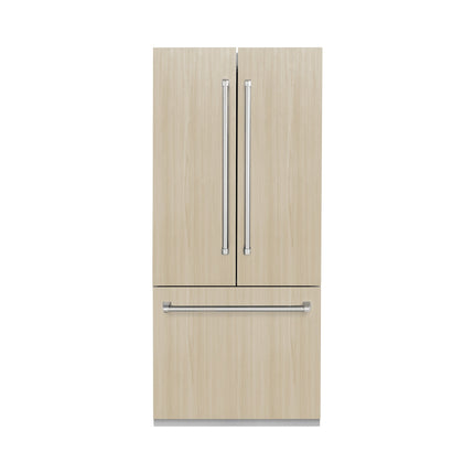 ZLINE 36 in. 19.6 cu. ft. Panel Ready French Door Built-In Bottom Freezer Refrigerator with Water Dispenser and Ice Maker with Graphite Gray Interior (GRBIV-36)