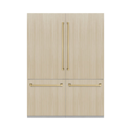 ZLINE Autograph Edition 60 in. 32.2 cu. ft. Panel Ready French Door Built-In Bottom Freezer Refrigerator with Water Dispenser and Ice Maker with Graphite Gray Interior and Champagne Bronze Accents (GRBIVZ-60-CB)