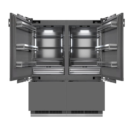 ZLINE Autograph Edition 60 in. 32.2 cu. ft. Panel Ready French Door Built-In Bottom Freezer Refrigerator with Water Dispenser and Ice Maker with Graphite Gray Interior and Polished Gold Accents (GRBIVZ-60-G)