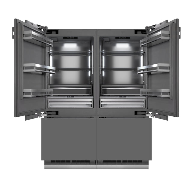 ZLINE Autograph Edition 60 in. 32.2 cu. ft. Panel Ready French Door Built-In Bottom Freezer Refrigerator with Water Dispenser and Ice Maker with Graphite Gray Interior and Matte Black Accents (GRBIVZ-60-MB)
