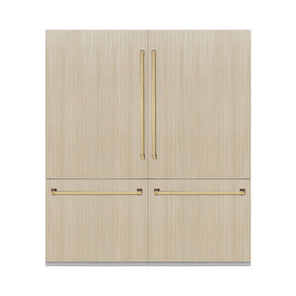 ZLINE Autograph Edition 72 in. 39.6 cu. ft. Panel Ready French Door Built-In Bottom Freezer Refrigerator with Water Dispensers and Ice Makers and Polished Gold Accents (RBITZ-72-G)