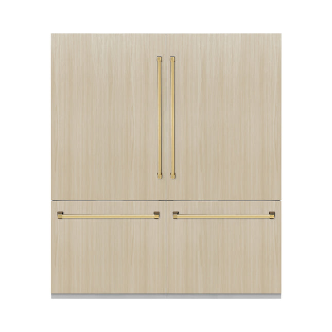 ZLINE Autograph Edition 72 in. 39.6 cu. ft. Panel Ready French Door Built-In Bottom Freezer Refrigerator with Water Dispensers and Ice Makers and Polished Gold Accents (RBITZ-72-G)