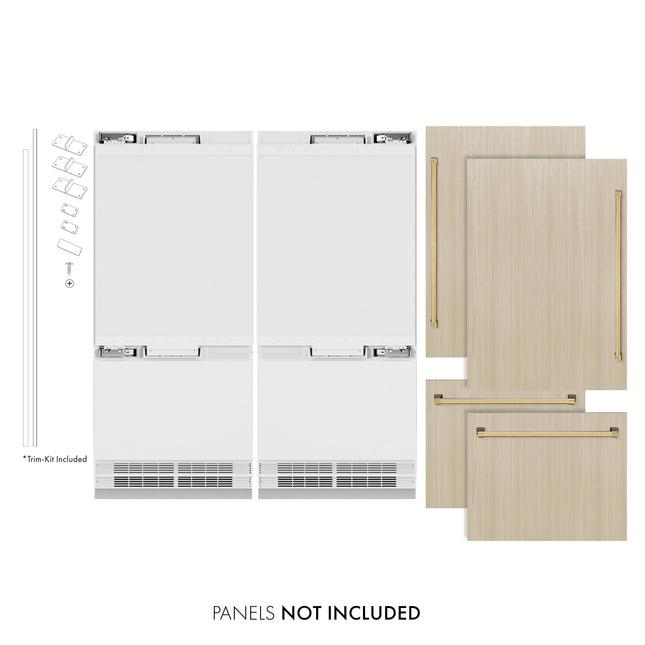 ZLINE Autograph Edition 72 in. 39.6 cu. ft. Panel Ready French Door Built-In Bottom Freezer Refrigerator with Water Dispensers and Ice Makers and Polished Gold Accents (RBITZ-72-G)