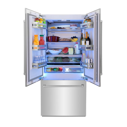 ZLINE 36 in. 19.6 cu. ft. Panel Ready French Door Built-In Bottom Freezer Refrigerator with Water Dispenser and Ice Maker (RBIV-36)