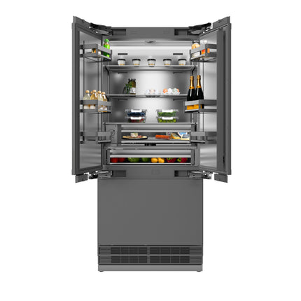 ZLINE Autograph Edition 36 in. 19.6 cu. ft. Panel Ready French Door Built-In Bottom Freezer Refrigerator with Water Dispenser and Ice Maker with Stainless Steel Interior and Polished Gold Accents (SRBIVZ-36-G)