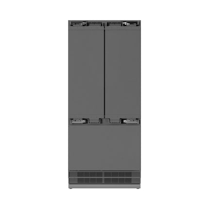 ZLINE Autograph Edition 36 in. 19.6 cu. ft. Panel Ready French Door Built-In Bottom Freezer Refrigerator with Water Dispenser and Ice Maker with Stainless Steel Interior and Polished Gold Accents (SRBIVZ-36-G)