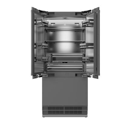 ZLINE Autograph Edition 36 in. 19.6 cu. ft. Panel Ready French Door Built-In Bottom Freezer Refrigerator with Water Dispenser and Ice Maker with Stainless Steel Interior and Polished Gold Accents (SRBIVZ-36-G)