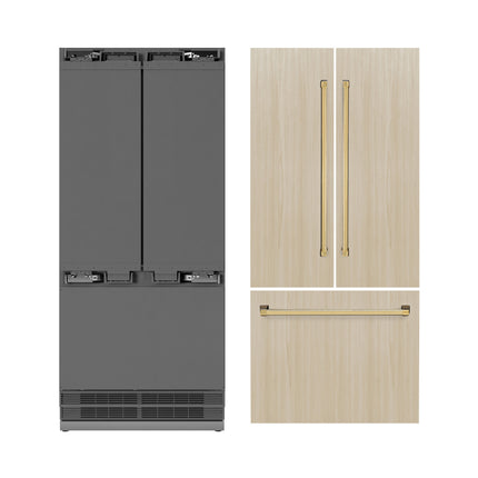ZLINE Autograph Edition 36 in. 19.6 cu. ft. Panel Ready French Door Built-In Bottom Freezer Refrigerator with Water Dispenser and Ice Maker with Stainless Steel Interior and Polished Gold Accents (SRBIVZ-36-G)