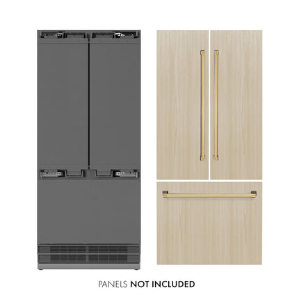 ZLINE Autograph Edition 36 in. 19.6 cu. ft. Panel Ready French Door Built-In Bottom Freezer Refrigerator with Water Dispenser and Ice Maker with Stainless Steel Interior and Polished Gold Accents (SRBIVZ-36-G)