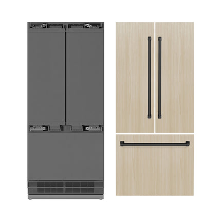 ZLINE Autograph Edition 36 in. 19.6 cu. ft. Panel Ready French Door Built-In Bottom Freezer Refrigerator with Water Dispenser and Ice Maker with Stainless Steel Interior and Matte Black Accents (SRBIVZ-36-MB)