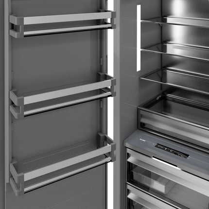 ZLINE Autograph Edition 18 in. 8.6 cu. ft. Left Hinge Column Freezer in Satin Stainless Steel with Graphite Gray Interior and Champagne Bronze Accents (RCFVLZ-SN-18-CB)