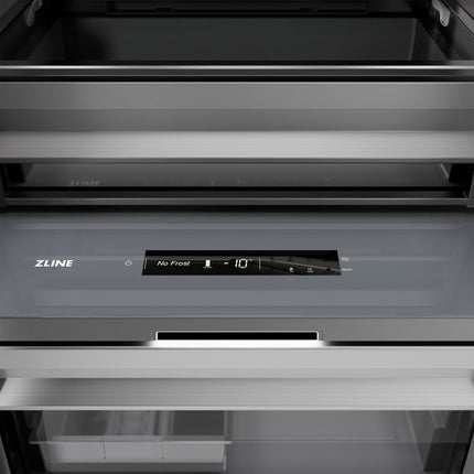 ZLINE Autograph Edition 18 in. 8.6 cu. ft. Left Hinge Column Freezer in Satin Stainless Steel with Graphite Gray Interior and Champagne Bronze Accents (RCFVLZ-SN-18-CB)