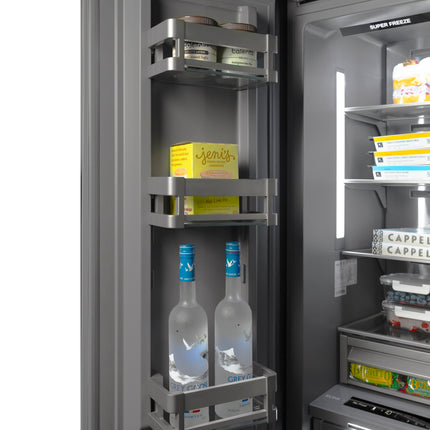 ZLINE Autograph Edition 18 in. 8.6 cu. ft. Left Hinge Column Freezer in Satin Stainless Steel with Graphite Gray Interior and Matte Black Accents (RCFVLZ-SN-18-MB)