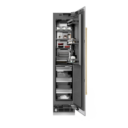 ZLINE Autograph Edition 18 in. 8.6 cu. ft. Right Hinge Column Freezer in Satin Stainless Steel with Graphite Gray Interior and Champagne Bronze Accents (RCFVRZ-SN-18-CB)