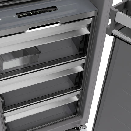 ZLINE Autograph Edition 18 in. 8.6 cu. ft. Right Hinge Column Freezer in Satin Stainless Steel with Graphite Gray Interior and Matte Black Accents (RCFVRZ-SN-18-MB)