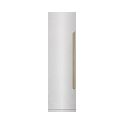 ZLINE Autograph Edition 24 in. 12.4 cu. ft. Column Freezer in Satin Stainless Steel with Graphite Gray Interior and Champagne Bronze Accents (RCFVZ-SN-24-CB)