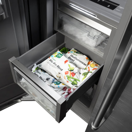 ZLINE Autograph Edition 24 in. 12.4 cu. ft. Column Freezer in Satin Stainless Steel with Graphite Gray Interior and Polished Gold Accents (RCFVZ-SN-24-G)