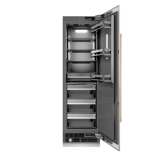ZLINE Autograph Edition 24 in. 12.5 cu. ft. Column Refrigerator in Satin Stainless Steel with Graphite Gray Interior and Champagne Bronze Accents (RCRVZ-SN-24-CB)