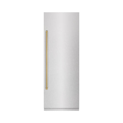 ZLINE Autograph Edition 30 in. 16.7 cu. ft. Column Refrigerator in Satin Stainless Steel with Graphite Gray Interior and Polished Gold Accents (RCRVZ-SN-30-G)