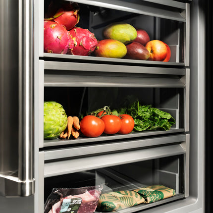 ZLINE Autograph Edition 30 in. 16.7 cu. ft. Column Refrigerator in Satin Stainless Steel with Graphite Gray Interior and Matte Black Accents (RCRVZ-SN-30-MB)