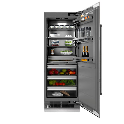 ZLINE Autograph Edition 30 in. 16.7 cu. ft. Column Refrigerator in Satin Stainless Steel with Graphite Gray Interior and Matte Black Accents (RCRVZ-SN-30-MB)