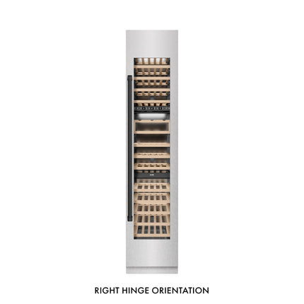 ZLINE Autograph Edition 18 in. 9.0 cu. ft. Triple Zone 68 Bottle Right Hinge Column Wine Cooler in Satin Stainless Steel with Matte Black Accents (RCWVRZ-SN-18-MB)