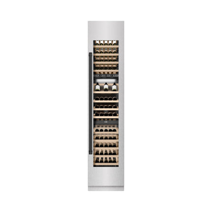 ZLINE Autograph Edition 18 in. 9.0 cu. ft. Triple Zone 68 Bottle Right Hinge Column Wine Cooler in Satin Stainless Steel with Matte Black Accents (RCWVRZ-SN-18-MB)