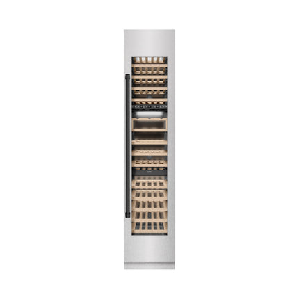 ZLINE Autograph Edition 18 in. 9.0 cu. ft. Triple Zone 68 Bottle Right Hinge Column Wine Cooler in Satin Stainless Steel with Matte Black Accents (RCWVRZ-SN-18-MB)