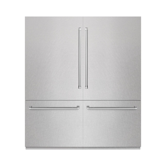 ZLINE 72 in. 39.6 cu. ft. French Door Built-In Bottom Freezer Refrigerator with Water Dispensers and Ice Makers in Satin Stainless Steel with Graphite Gray Interior (GRBIT-SN-72)