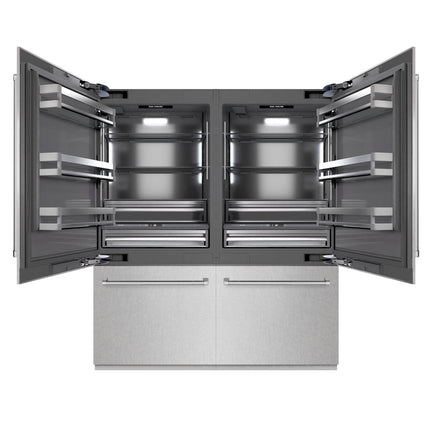 ZLINE 72 in. 39.6 cu. ft. French Door Built-In Bottom Freezer Refrigerator with Water Dispensers and Ice Makers in Satin Stainless Steel with Graphite Gray Interior (GRBIT-SN-72)