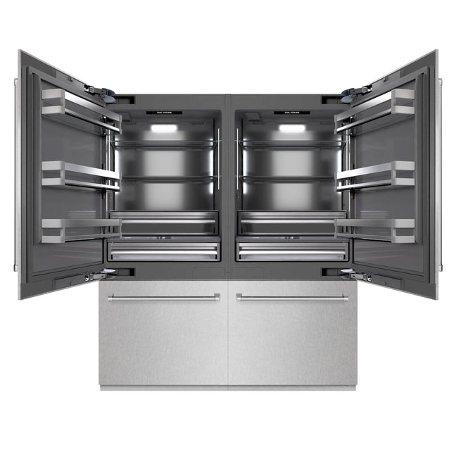 ZLINE 72 in. 39.6 cu. ft. French Door Built-In Bottom Freezer Refrigerator with Water Dispensers and Ice Makers in Satin Stainless Steel with Graphite Gray Interior (GRBIT-SN-72)