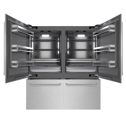 ZLINE 72 in. 39.6 cu. ft. French Door Built-In Bottom Freezer Refrigerator with Water Dispensers and Ice Makers in Satin Stainless Steel with Graphite Gray Interior (GRBIT-SN-72)