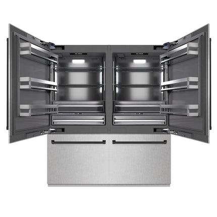 ZLINE Autograph Edition 72 in. 39.6 cu. ft. French Door Built-In Bottom Freezer Refrigerator with Water Dispensers and Ice Makers in Satin Stainless Steel with Graphite Gray Interior and Matte Black Accents (GRBITZ-SN-72-MB)