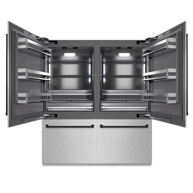 ZLINE Autograph Edition 72 in. 39.6 cu. ft. French Door Built-In Bottom Freezer Refrigerator with Water Dispensers and Ice Makers in Satin Stainless Steel with Graphite Gray Interior and Matte Black Accents (GRBITZ-SN-72-MB)