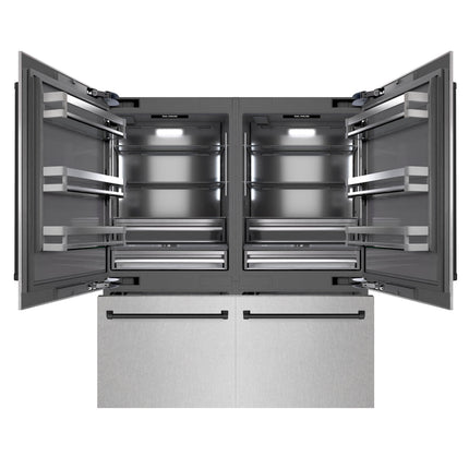 ZLINE Autograph Edition 72 in. 39.6 cu. ft. French Door Built-In Bottom Freezer Refrigerator with Water Dispensers and Ice Makers in Satin Stainless Steel with Graphite Gray Interior and Matte Black Accents (GRBITZ-SN-72-MB)