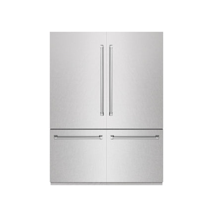ZLINE 60 in. 32.2 cu. ft. French Door Built-In Bottom Freezer Refrigerator with Water Dispensers and Ice Makers in Satin Stainless Steel with Graphite Gray Interior (GRBIV-SN-60)