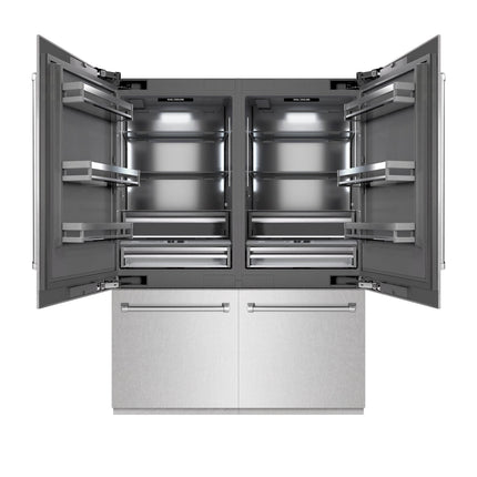 ZLINE 60 in. 32.2 cu. ft. French Door Built-In Bottom Freezer Refrigerator with Water Dispensers and Ice Makers in Satin Stainless Steel with Graphite Gray Interior (GRBIV-SN-60)