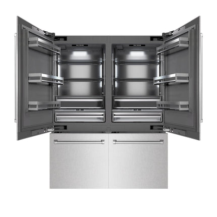 ZLINE 60 in. 32.2 cu. ft. French Door Built-In Bottom Freezer Refrigerator with Water Dispensers and Ice Makers in Satin Stainless Steel with Graphite Gray Interior (GRBIV-SN-60)