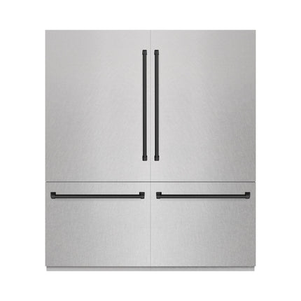 ZLINE Autograph Edition 72 in. 39.6 cu. ft. French Door Built-In Bottom Freezer Refrigerator with Water Dispensers and Ice Makers in Satin Stainless Steel and Matte Black Accents (RBITZ-SN-72-MB)