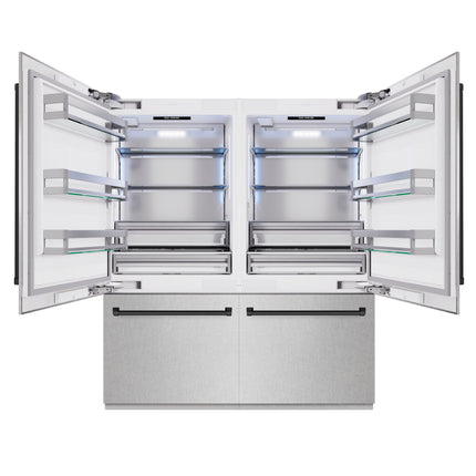 ZLINE Autograph Edition 72 in. 39.6 cu. ft. French Door Built-In Bottom Freezer Refrigerator with Water Dispensers and Ice Makers in Satin Stainless Steel and Matte Black Accents (RBITZ-SN-72-MB)