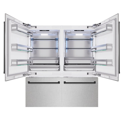 ZLINE Autograph Edition 72 in. 39.6 cu. ft. French Door Built-In Bottom Freezer Refrigerator with Water Dispensers and Ice Makers in Satin Stainless Steel and Matte Black Accents (RBITZ-SN-72-MB)