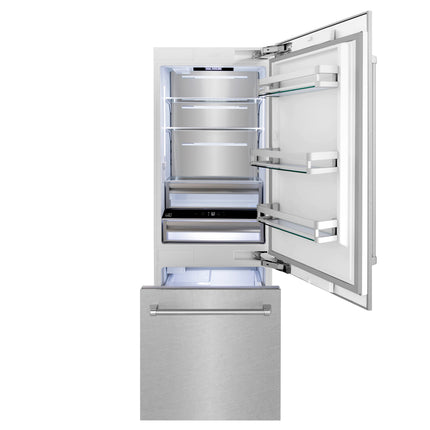 ZLINE 30 in. 16.1 cu. ft. Built-In Bottom Freezer Refrigerator with Water Dispenser and Ice Maker in Satin Stainless Steel (RBIV-SN-30)