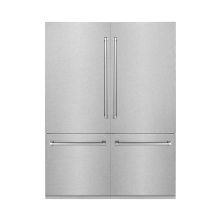 ZLINE 60 in. 32.2 cu. ft. French Door Built-In Bottom Freezer Refrigerator with Water Dispensers and Ice Makers in Satin Stainless Steel (RBIV-SN-60)