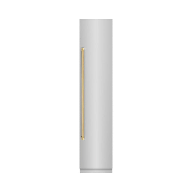 ZLINE Autograph Edition 18 in. 8.6 cu. ft. Right Hinge Column Freezer in Stainless Steel with Graphite Gray Interior and Polished Gold Accents (RCFVRZ-304-18-G)