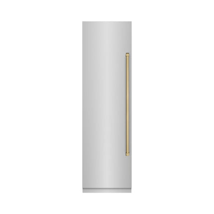 ZLINE Autograph Edition 24 in. 12.4 cu. ft. Column Freezer in Stainless Steel with Graphite Gray Interior and Champagne Bronze Accents (RCFVZ-304-24-CB)